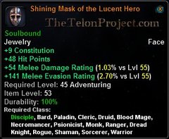 In-game tooltip for Shining Mask of the Lucent Hero
