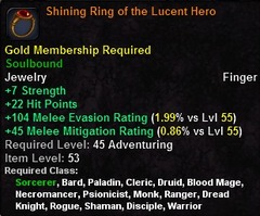 In-game tooltip for Shining Ring of the Lucent Hero