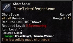In-game tooltip for Short Spear
