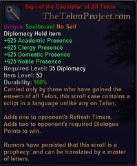 In-game tooltip for Sign Of The Exemplar Of All Telon