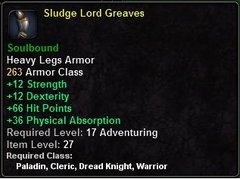 In-game tooltip for Sludge Lord Greaves
