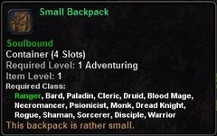 In-game tooltip for Small Backpack