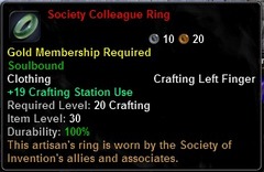 In-game tooltip for Society Colleague Ring