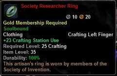 In-game tooltip for Society Researcher Ring
