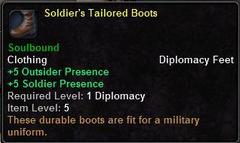 In-game tooltip for Soldier S Tailored Boots