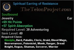 In-game tooltip for Spiritual Earring Of Resistance