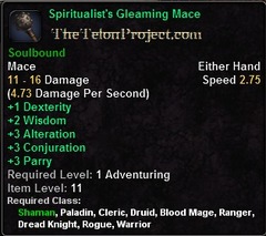 In-game tooltip for Spiritualist's Gleaming Mace