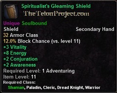 In-game tooltip for Spiritualist's Gleaming Shield