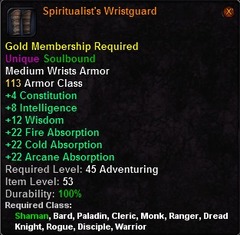 In-game tooltip for Spiritualist's Wristguard