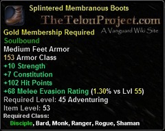 In-game tooltip for Splintered Membranous Boots
