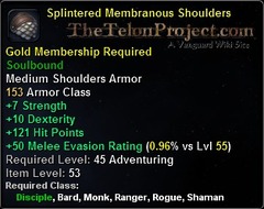 In-game tooltip for Splintered Membranous Shoulders