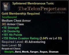 In-game tooltip for Splintered Membranous Tunic