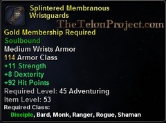 In-game tooltip for Splintered Membranous Wristguards