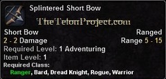 In-game tooltip for Splintered Short Bow