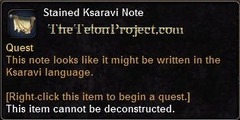 In-game tooltip for Stained Ksaravi Note