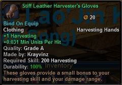In-game tooltip for Stiff Leather Harvester's Gloves