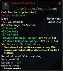 In-game tooltip for Stone-Etched Mace