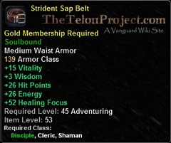 In-game tooltip for Strident Sap Belt