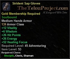 In-game tooltip for Strident Sap Gloves