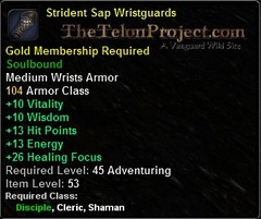 In-game tooltip for Strident Sap Wristguards