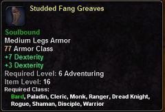In-game tooltip for Studded Fang Greaves