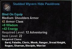 In-game tooltip for Studded Wyvern Hide Pauldrons
