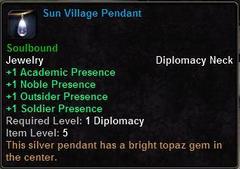 In-game tooltip for Sun Village Pendant