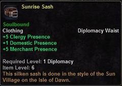 In-game tooltip for Sunrise Sash