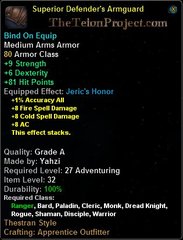 In-game tooltip for Superior Defender's Armguard