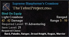 In-game tooltip for Supreme Blasphemer's Crossbow