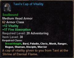 In-game tooltip for Tani's Cap of Vitality