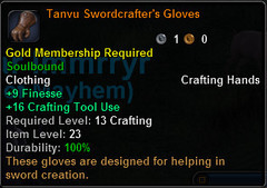 In-game tooltip for Tanvu Swordcrafter's Gloves