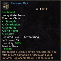 In-game tooltip for Tanwen's Belt