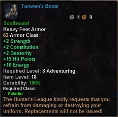 In-game tooltip for Tanwen's Boots