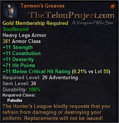 In-game tooltip for Tanwen's Greaves