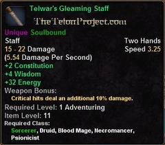 In-game tooltip for Telwar's Gleaming Staff