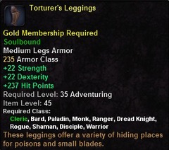 In-game tooltip for Torturer's Leggings