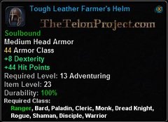 In-game tooltip for Tough Leather Farmer's Helm