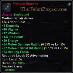 In-game tooltip for Tranquil Bracer's