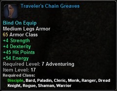 In-game tooltip for Traveler's Chain Greaves