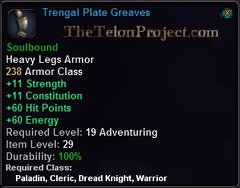 In-game tooltip for Trengal Plate Greaves