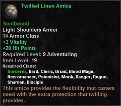 In-game tooltip for Twilled Linen Amice