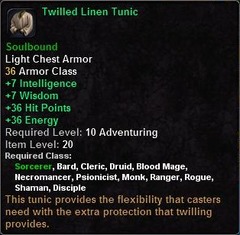 In-game tooltip for Twilled Linen Tunic
