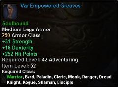 In-game tooltip for Var Empowered Greaves