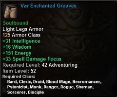 In-game tooltip for Var Enchanted Greaves