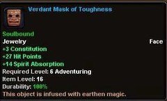 In-game tooltip for Verdant Mask Of Toughness