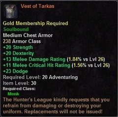 In-game tooltip for Vest of Tarkas