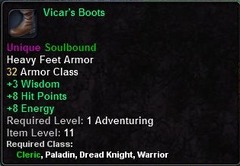 In-game tooltip for Vicar's Boots