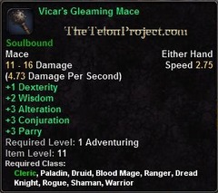In-game tooltip for Vicar's Gleaming Mace