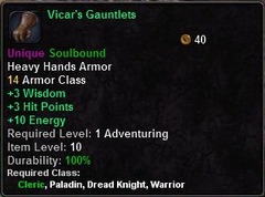 In-game tooltip for Vicar's Guantlets